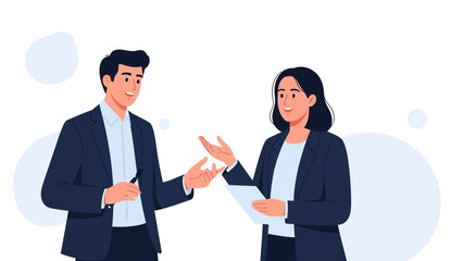 Obraz premium Business partners discussing ideas, flat design illustration