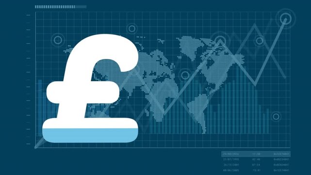 The pound sterling symbol filling up with blue color, set against a green screen