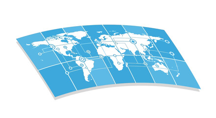 Global Network Map Vector: Digital Connection, Communication Flow, and Worldwide Technology Distribution.