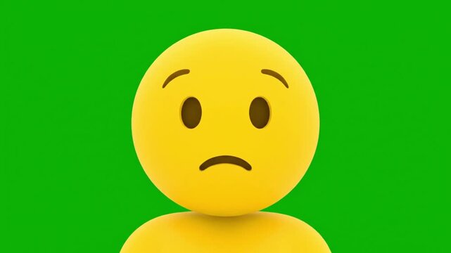 Yellow emoji with a disappointed expression on a green background.