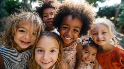 Fototapeta premium Diverse group of happy children smiling outdoors.