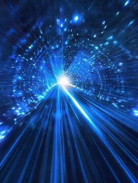 Blue tunnel with a white light shining through it