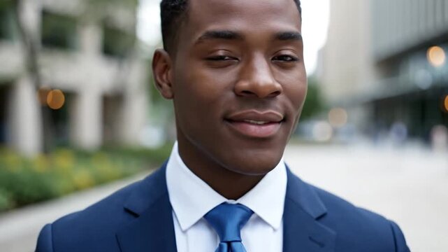 Close up of a well dressed person wearing a navy blue suit