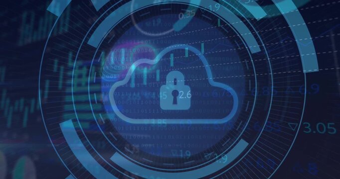 The video begins with a digital cloud with a padlock in a processing circle on a black background