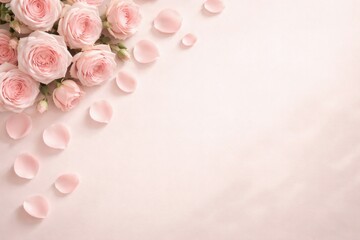 Fototapeta premium ピンクローズの春フラワーフレーム 背景 余白/Pink rose floral frame background copy space