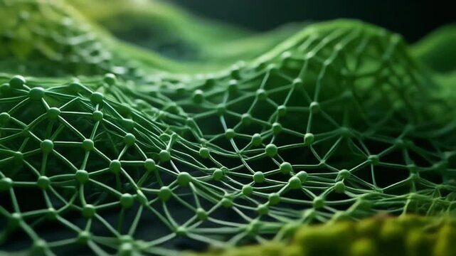 A computer-generated image of a green network model with interconnected nodes