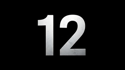Large metallic number twelve on black background
