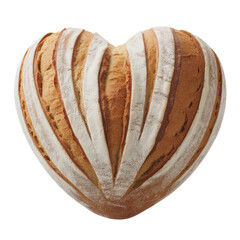 Heart-shaped artisan sourdough bread loaf with flour stripes, rustic texture, baked crust isolated on Transparent Background