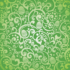 Happy Easter! Green Background with egg. Spring holiday background for printing on fabric, paper for scrapbooking, gift wrap, wallpapers, textile fabric design, wrapping paper. Vector Illustration