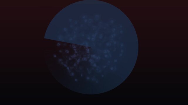 Blue pie chart with data. Infographic element. Vector illustration. Business chart. Statistical graph. Dark background. Business template. Pie chart with light blue dots. Section cut out.