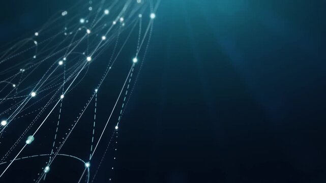 Abstract Digital Network Connections with Glowing Nodes on Dark Blue Motion Background