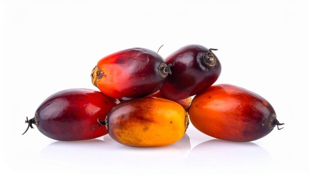 Oil Palm Fruits Fresh Pile Isolated on White Background for Beauty and Personal Care Ingredients.