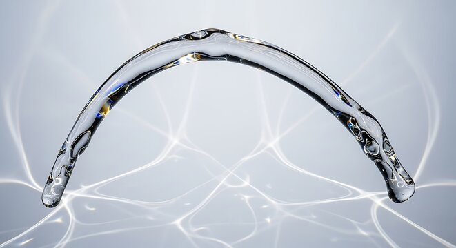 High-Resolution Clear Fluid Arch: Abstract Water Splash, Purity, and Dramatic Light Refraction Effects.