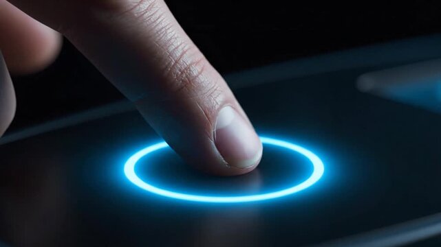 Finger Touching Glowing Circle on Screen.