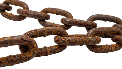 Obraz premium Close-up of a rusted chain, isolated against a black backdrop, showcasing linked metal rings with varying degrees of oxidation