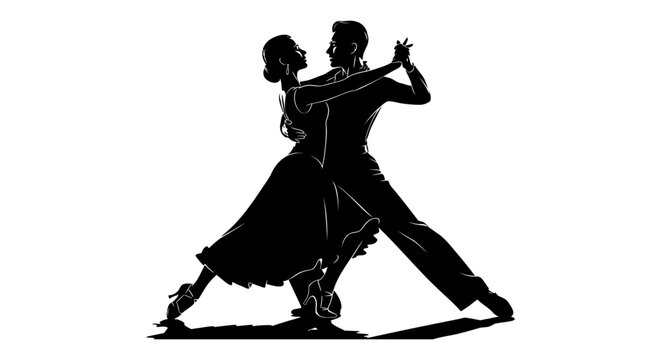 a dramatic silhouette of ballroom dancers performing a passionate and graceful dance emphasizing harmony and partnership ideal for dance studio promotions or event posters.