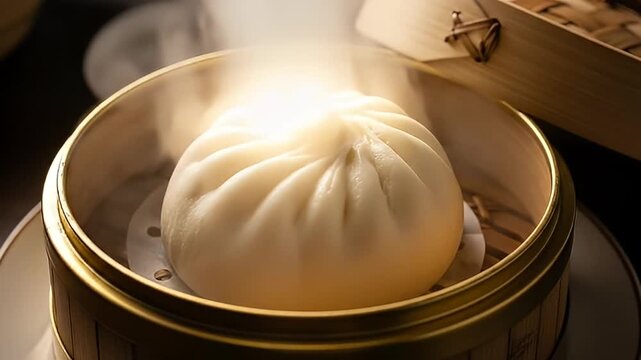 Steaming Hot Bao Zi Chinese Food Dim Sum Cinematic Close Up