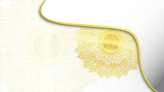 gold luxurious mandala vintage with gold antique floral baroque ornament horizontal background with golden floral pattern on white gradient loop animation