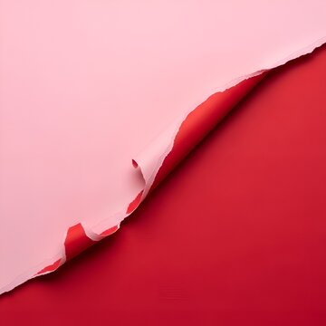 Light pink paper peeled back to reveal a vibrant red background underneath, creating a diagonal tear and curled edge.
