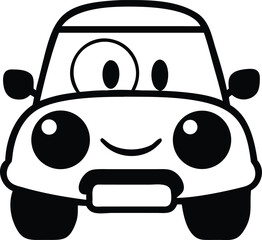 Cute chubby cartoon car with compact body and charming expression On white Background Vector illustration