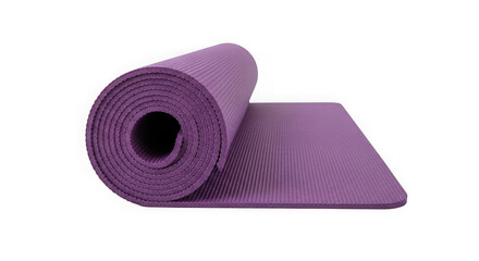 Purple Yoga Mat Partially Unrolled On Black Background