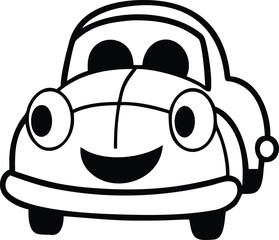 Cartoon vintage car with rounded retro shape and cheerful personality On white Background Vector illustration