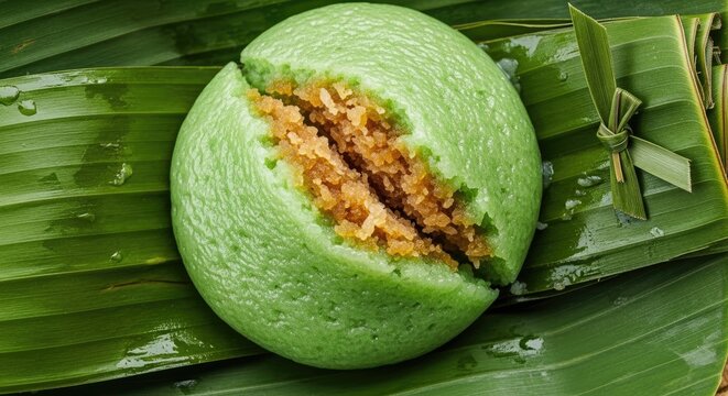 Delicious Indonesian Kue Bugis on Banana Leaf.