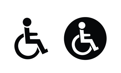 Disabled handicap icon set. Wheelchair accessibility symbol. Medical patient mobility sign.