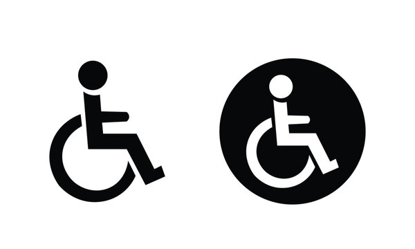 Disabled handicap icon set. Wheelchair accessibility symbol. Medical patient mobility sign.