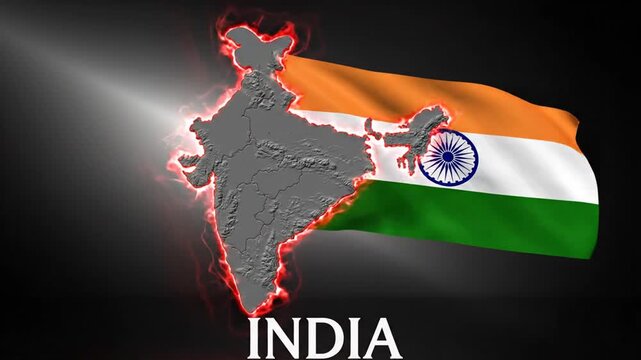 India map outline with flag animation on dark background