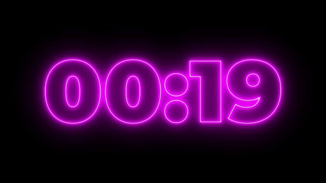 Neon line Circle countdown timer animation from 25 to 0 second animation on black background with alpha channel. 25 second countdown timer animation,Negative Countdown. Countdown video 4k videos