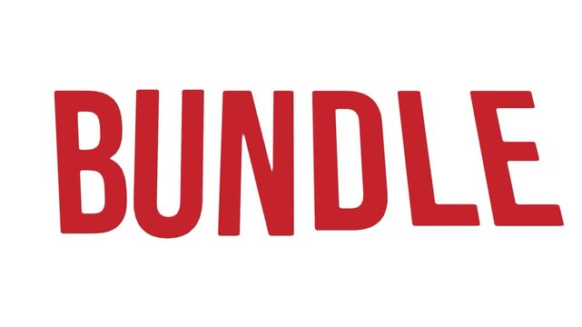 Red capital letter BUNDLE text animation isolated on white background. Concept of product packages, group discounts, and wholesale shopping deals