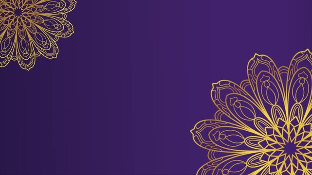 gold luxurious mandala vintage with gold antique floral baroque ornament horizontal background with golden floral pattern on purple gradient loop animation