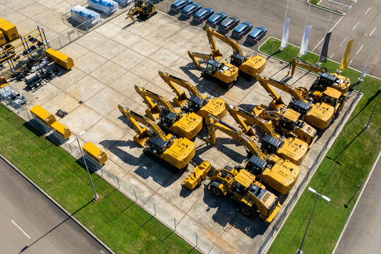 construction machinery distribution and service center. Aerial view