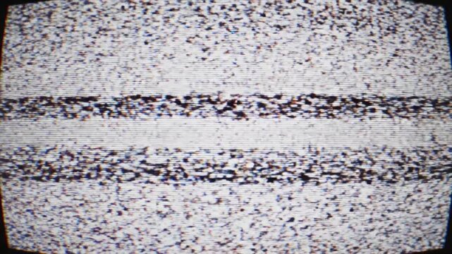 Retro television screen with noisy color bar pattern