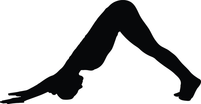 Downward-Facing Dog Yoga Silhouette on White Background