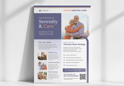 Modern Senior Assisted Living and Elderly Care Flyer Poster Template