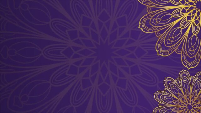 gold luxurious mandala vintage with gold antique floral baroque ornament horizontal background with golden floral pattern on purple gradient loop animation