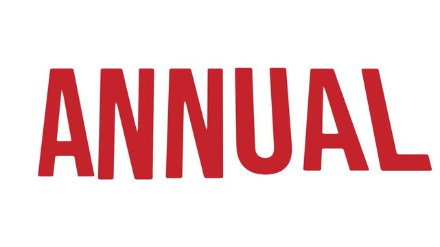 Annual text animation for yearly reports anniversary events celebrations budget planning reviews results and recurring yearly milestones on isolated white background