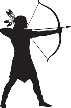 Native American Indian Archer Silhouette Aiming Bow and Arrow
