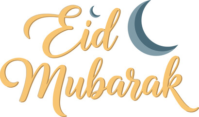 Obraz premium Elegant golden Eid Mubarak greeting in beautiful script typography with stylized crescent moon symbols celebrating Islamic traditions