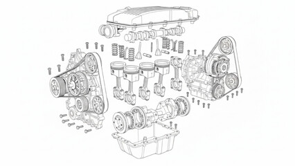 Obraz premium Exploded View Engine Assembly Engineering Technical Drawing