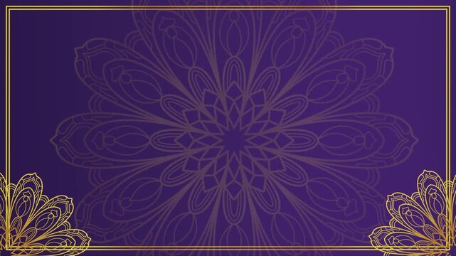 gold luxurious mandala vintage with gold antique floral baroque ornament horizontal background with golden floral pattern on purple gradient loop animation