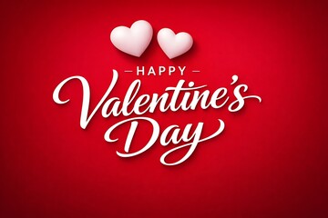 Two white hearts and a valentine s day greeting on red background