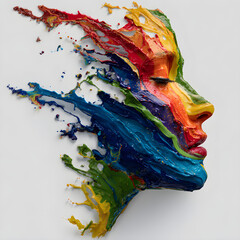 Colorful Paint Splash Forming Human Face Profile Abstract Art