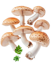 Flying mushrooms on a white background