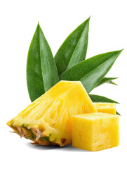 Opineapple cube chunks on white background