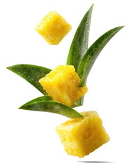 Opineapple cube chunks on white background