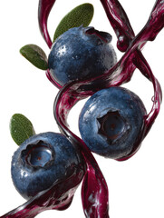 blueberries swirling  in glossy indigo-blue juice splashes