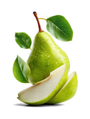 Pear with leaf on white background